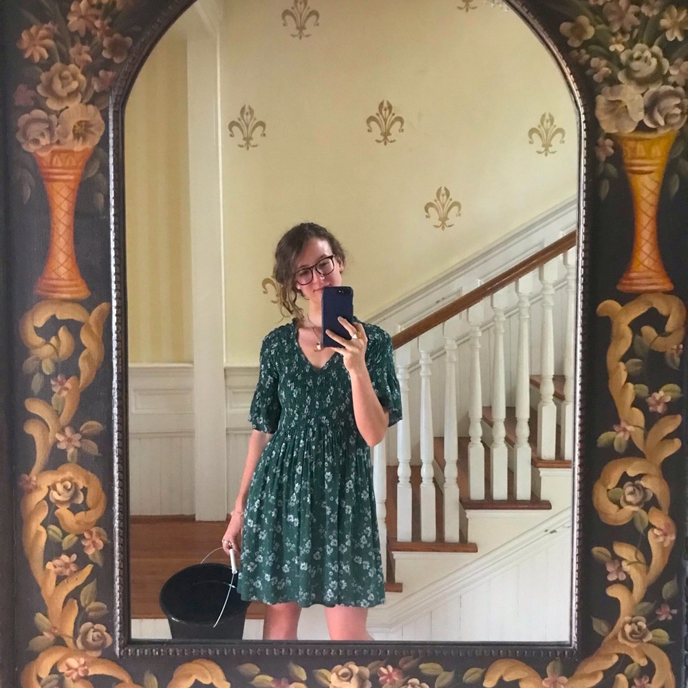 böhme Green Floral Short Sleeve Dress Small